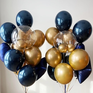 Navy & Gold Luxe Balloon Bouquet  | Sophisticated Decor for Weddings and Galas