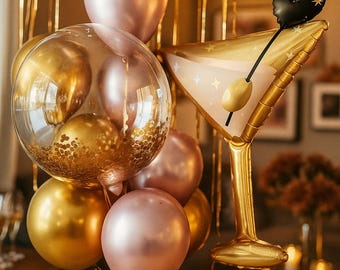 Elegant Martini Balloon Decoration Set - Gold and Pink