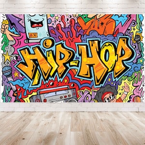 Hip Hop Party Backdrop 7X5FT | 90s Rap Theme Birthday Decorations | Old School Photo Poster