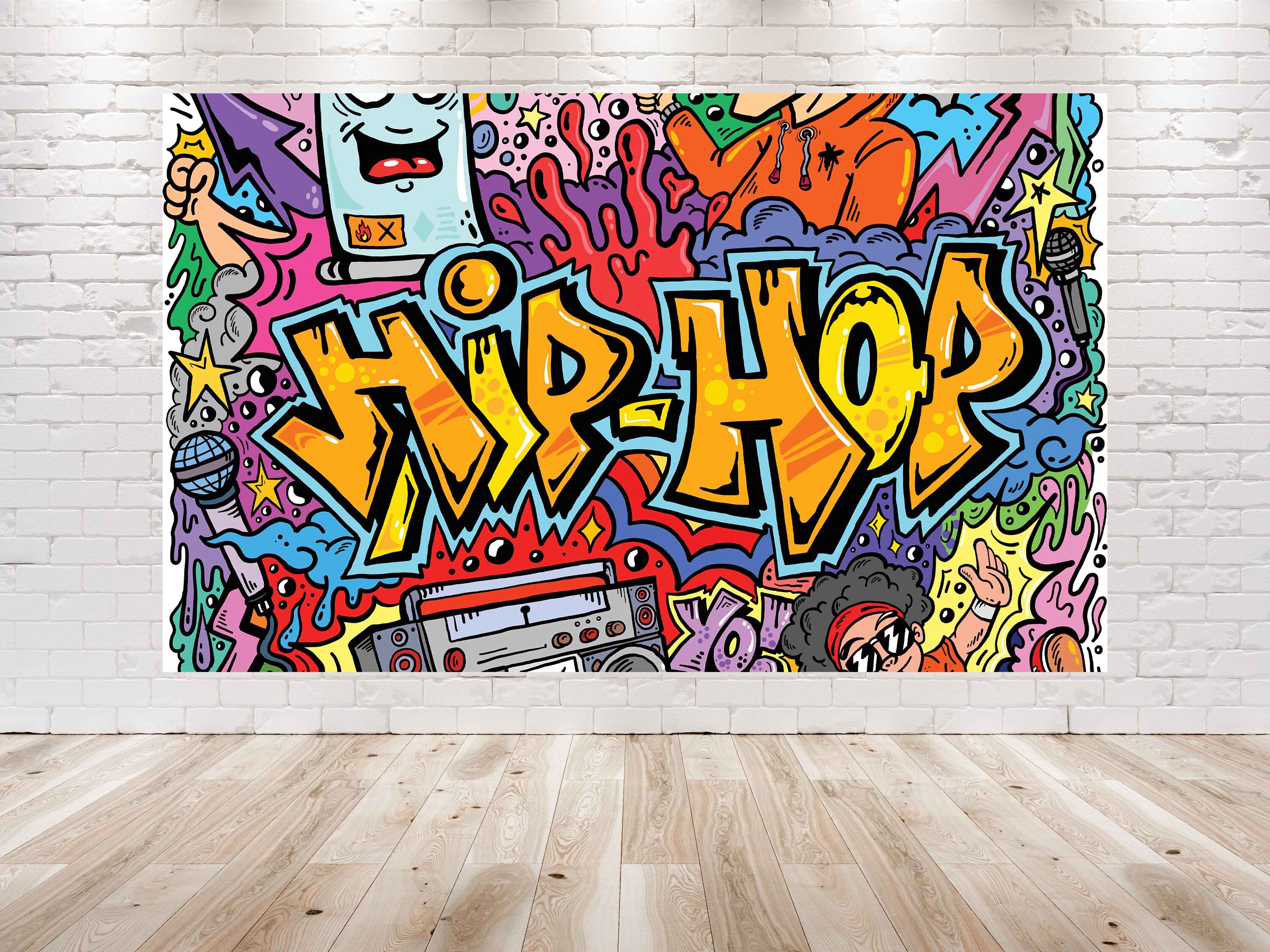Hip Hop Party Backdrop 7X5FT | 90s Rap Theme Birthday Decorations
