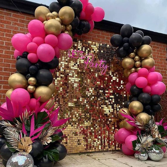 Black and Hot pink balloon Decor  Pink birthday decorations, Pink party  decorations, Pink balloons