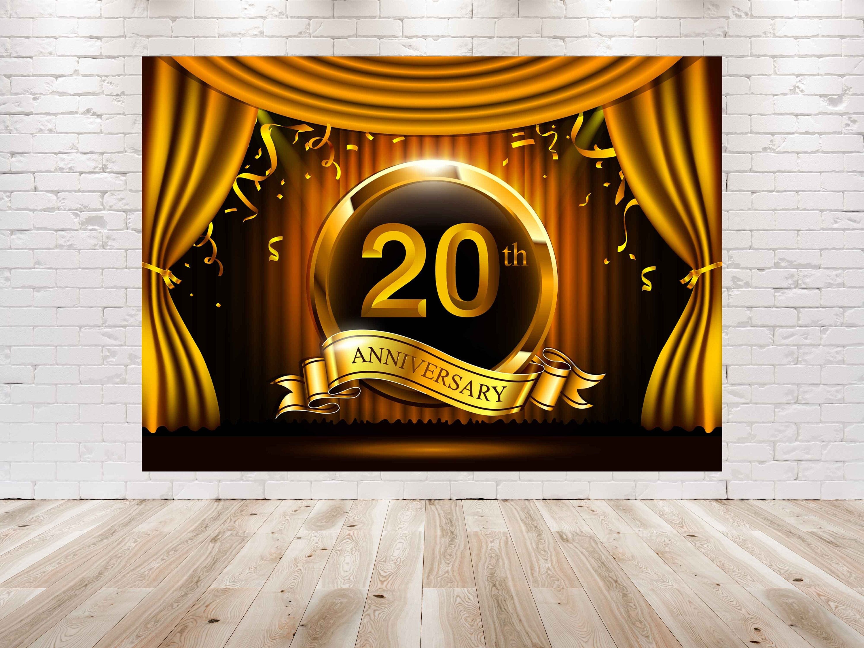 20th Birthday Backdrop: Black and Gold Anniversary Photo Booth