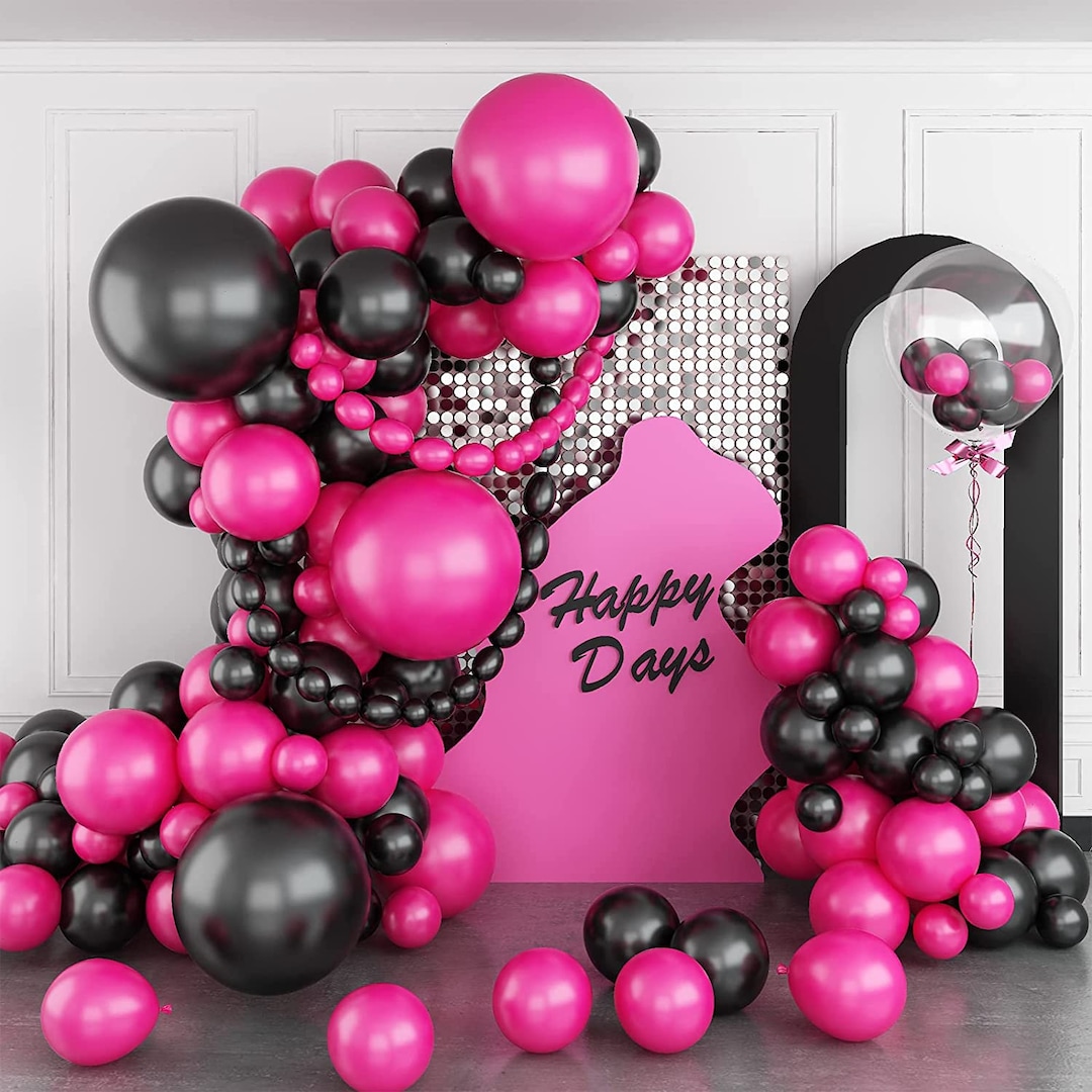 Hot Pink and Black Balloon Garland Birthday Party Decorations Wedding