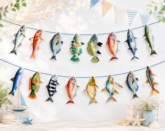 Fishing Party Banner, Fish Garland, Gone Fishing Decorations, Fisherman Birthday Decor, Fishing Retirement Party Decorations