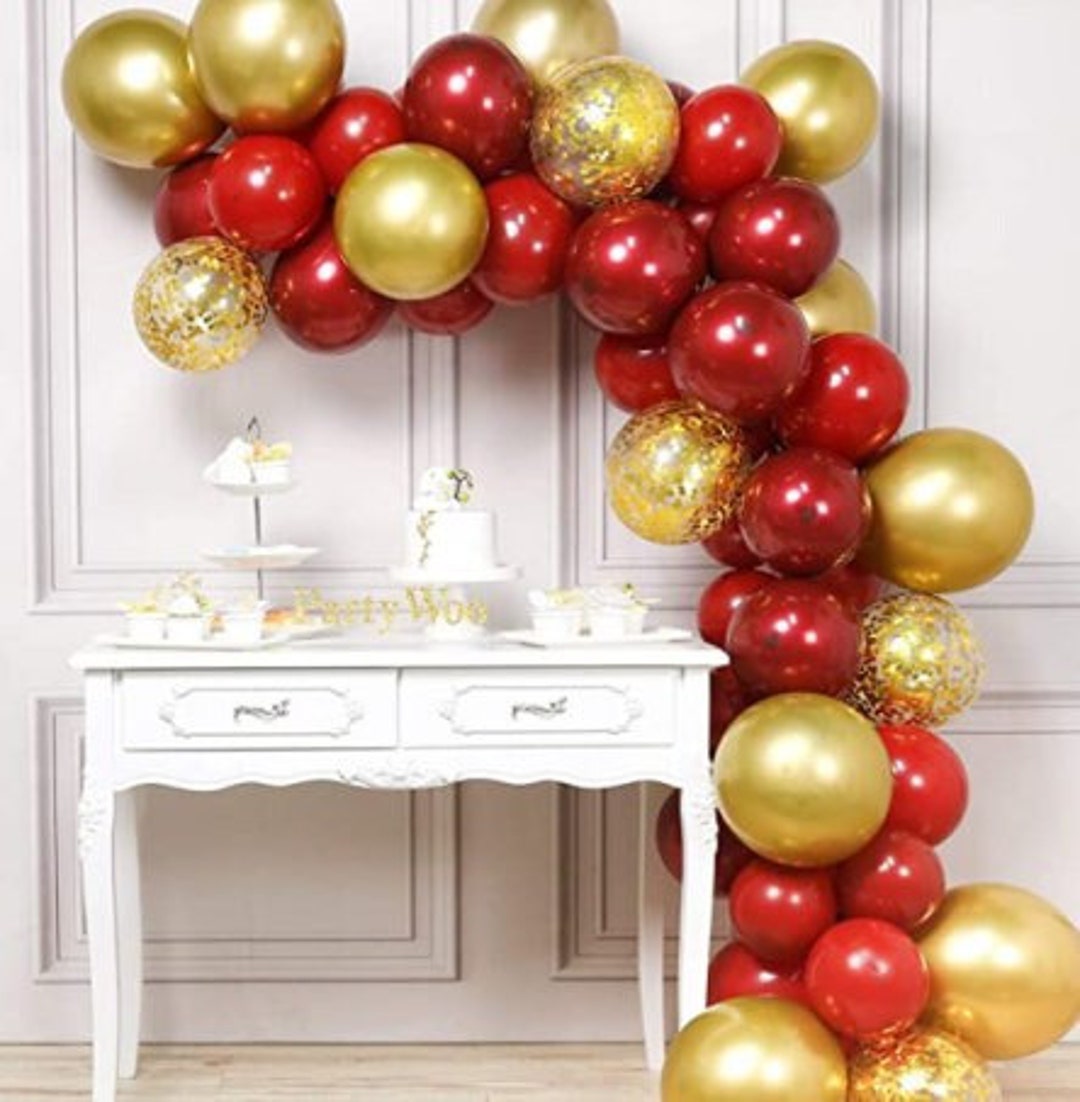 PartyWoo Burgundy Black Balloons, 45 pcs Red and Black Balloons