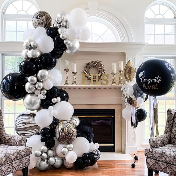 Marble Black Silver and White Balloon Garland Birthday Party Decorations  Wedding Baby Shower Room Layout Arch Set Balloon 