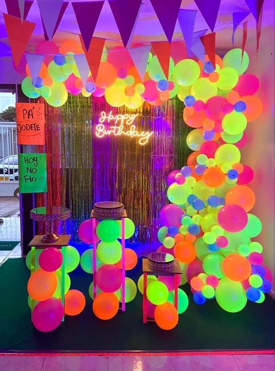 Neon Balloon Arch Birthday Glow up Party Decorations Retro Etsy