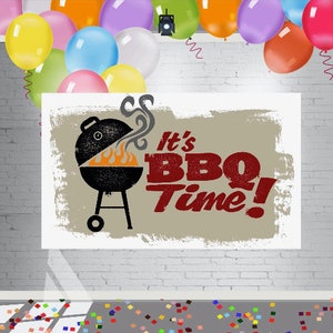 BBQ Birthday Party Backdrop 7x5 FT | Barbecue Theme Photo Banner | Grill Wall Poster Decorations