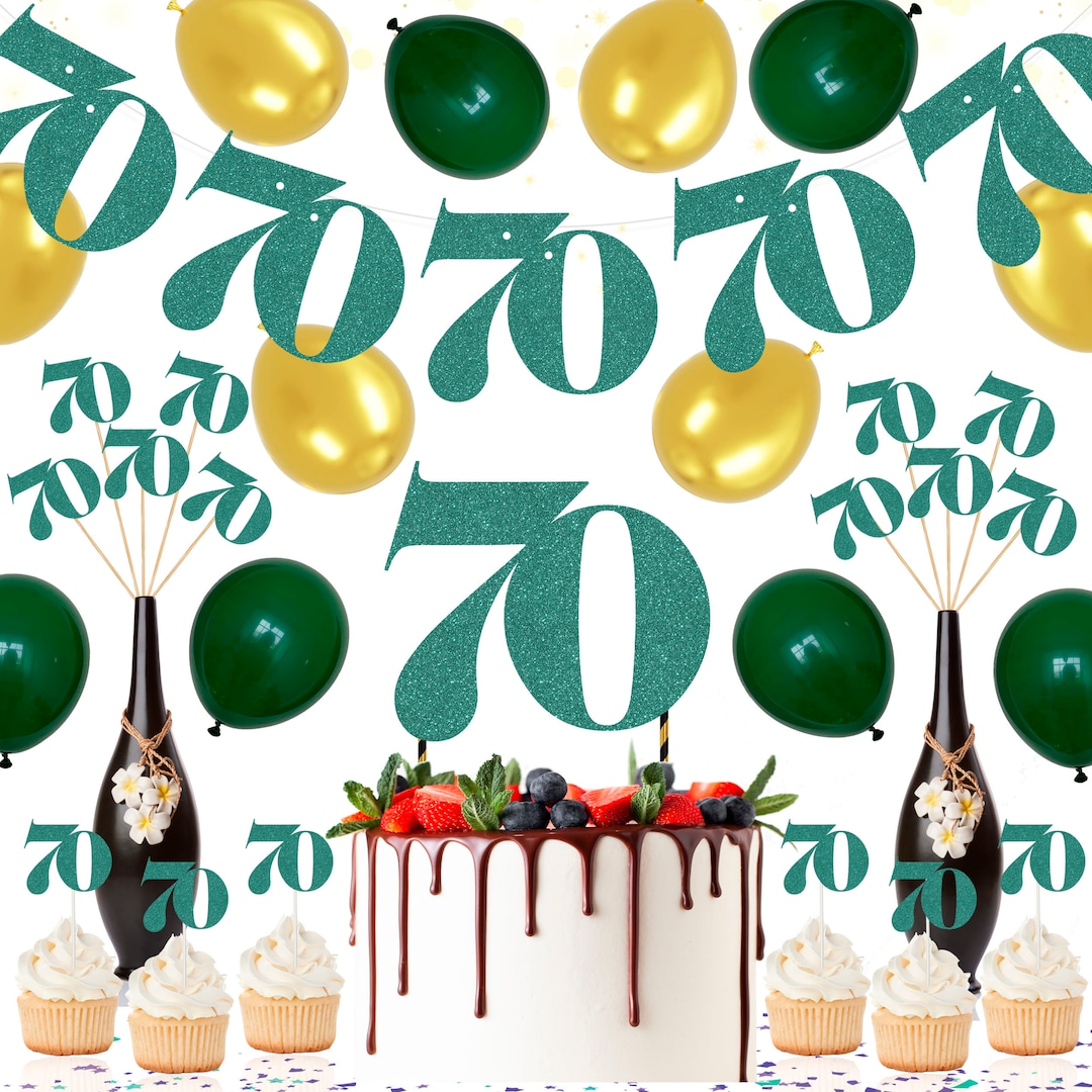Lively Green Glitter 70th Birthday Party Decoration Set Vibrant Kit for ...