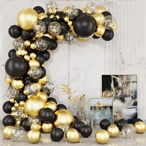 Black, Silver and Gold Balloon Garland Kit Adult Birthday Decorations,  Graduation Party, Retirement Party Decorations, New Years Party 