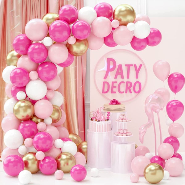 Hot Pink and Gold Balloon Arch Kit Birthday Party Decorations | Wedding | Baby Shower | Bridal Shower Balloons Garland Set
