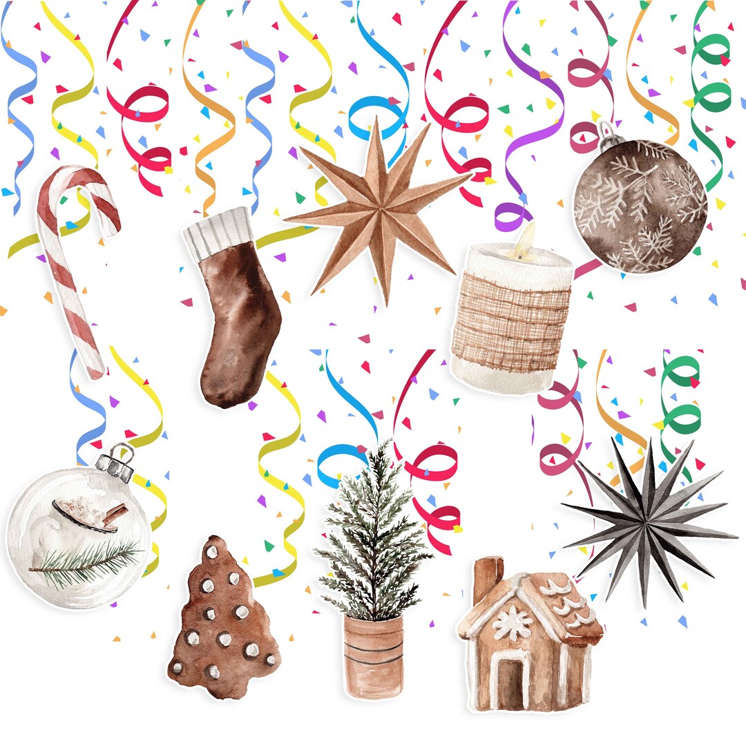 Boho Christmas Streamers Theme Party Decorations Cute Xmas Swirls