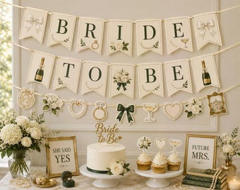 Old Money Bride to Be Banner, Elegant Bridal Shower Decorations, Preppy Bride Party Decor, Green White Bridal Shower Banner