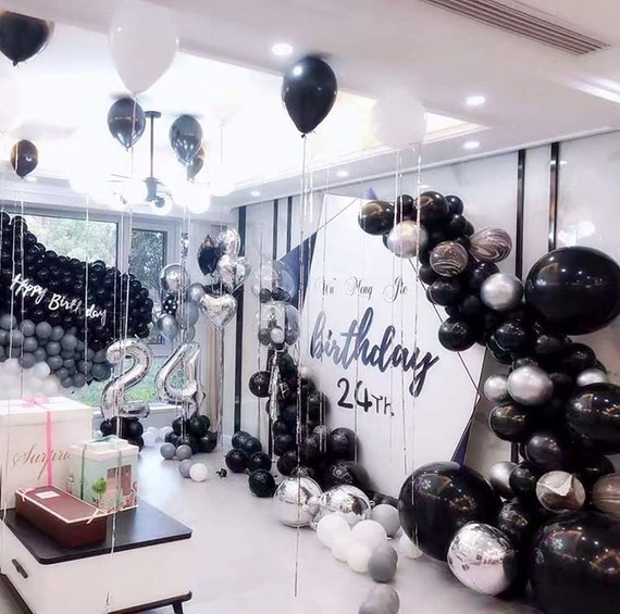 187pcs Matte Black White Chrome Silver Confetti Balloon Garland Arch Birthday  Party Decoration Wedding Anniversary Baby Shower Decor 