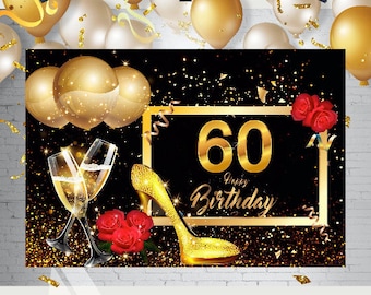 Décoration de fête d'anniversaire 60 ans pour femme - toile de fond pour  60e anniversaire - décoration de fête d'anniversaire 