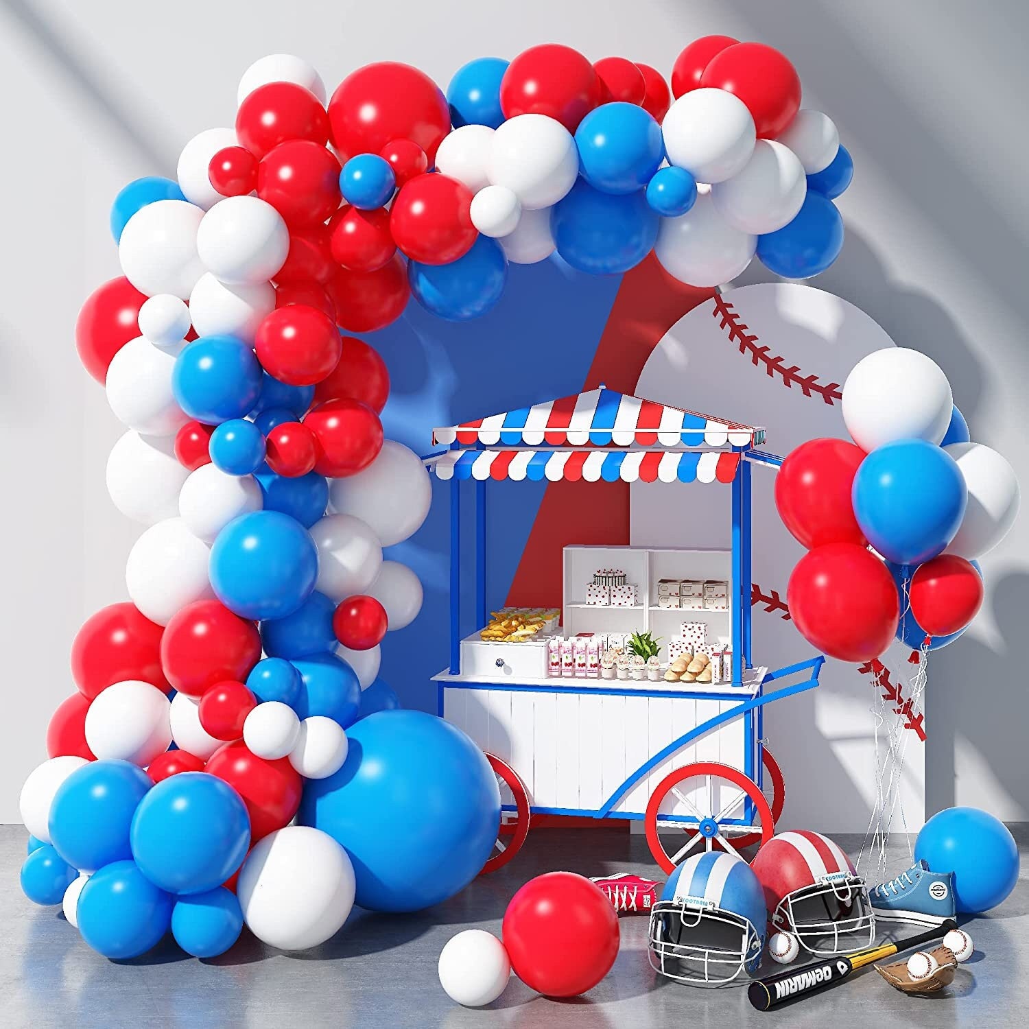 Décorations de fête d'anniversaire de guirlande de ballons rouges, bleus et  blancs Douche de bébé Aménagement de la salle Ensemble d'arche Ballon  Articles de fête -  France