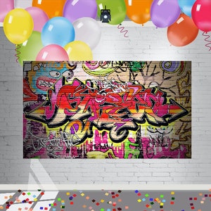 7X5FT Graffiti Wall Party Decorations Backdrop | Hip Hop Retro Background for 1990 Party| Disco 90's Birthday Party Photo Wall Poster