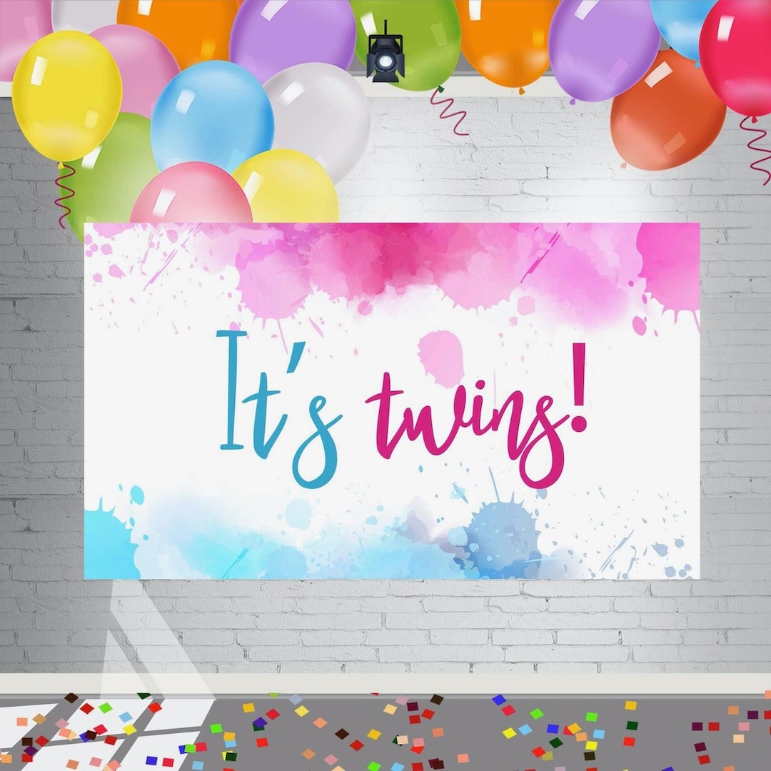 7X5FT It's Twins Baby Shower, Gender Reveal Decorations Backdrop Twins