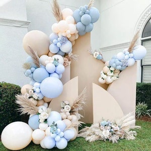 Neutral Beige Blue Balloon Arch | Boho Theme Party Supplies | Birthday Baby Shower Garland