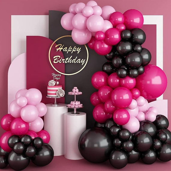 Pink and Black Balloon Garland Birthday Party Decorations Wedding