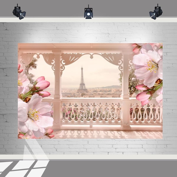 7X5 FT Paris Romance Bridal Shower Party Decorations Backdrop | Banner Macarons Party Supplies | Vintage Birthday Party Photo Wall Poster