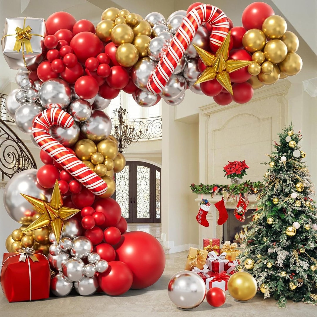 Kit de guirnalda de globos navideños: decoraciones navideñas rojas, doradas  y plateadas - Etsy México, image size:1080x1080