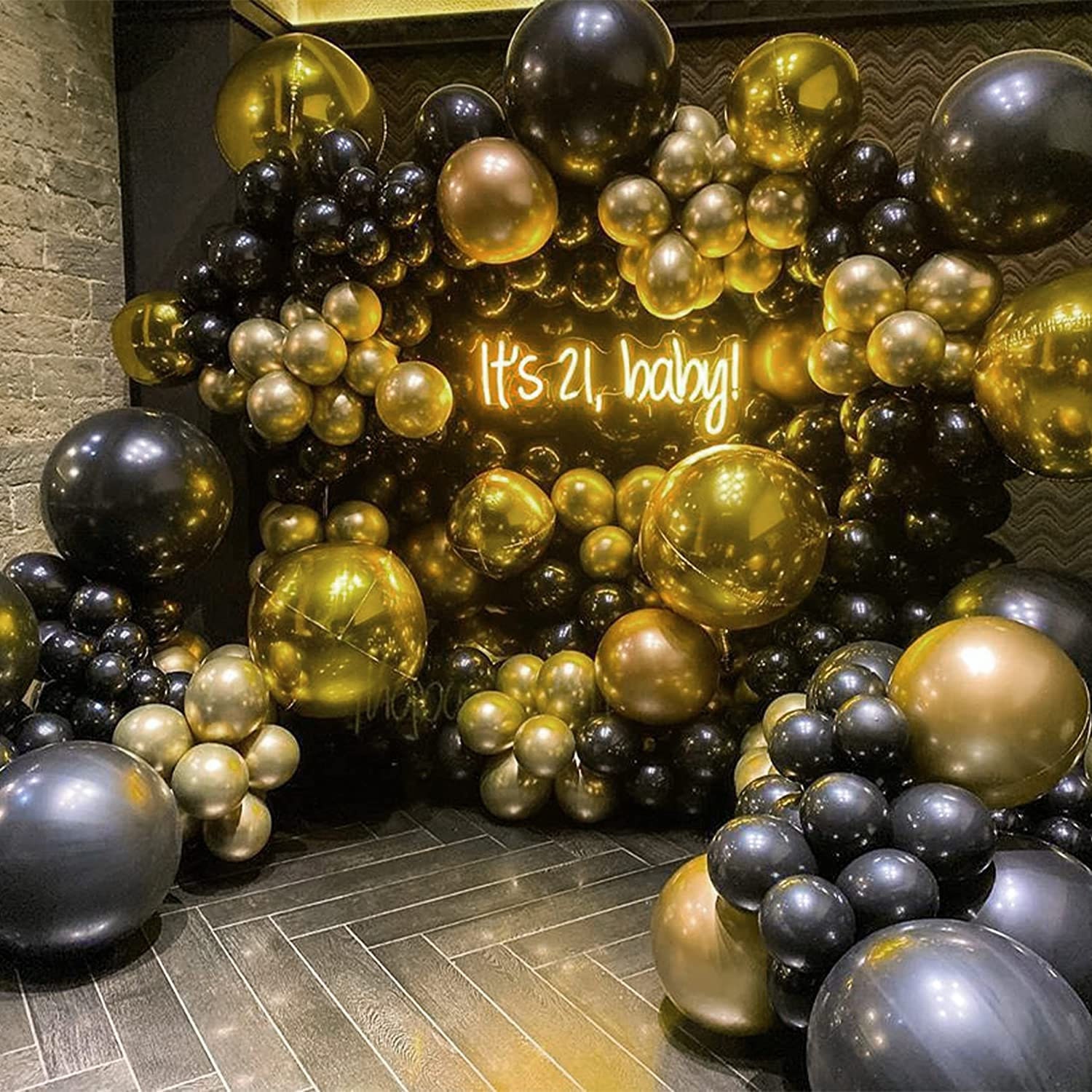 Kit Arche Ballon Noir Et Or 132 Pièces - Guirlande Ballons Luxe Pour Anniversaire, Mariage Et Fêtes