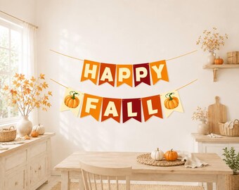 Happy Fall Banner, Autumn Party Decorations, Pumpkin Garland, Fall Birthday Decor, Thanksgiving Party Banner, Harvest Decor