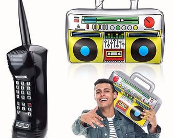 Retro Inflatable Boombox and Cellphone Props: 80s Party Decorations