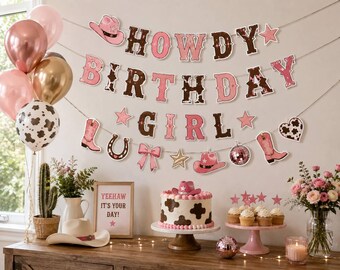 Howdy Birthday Girl Banner, Pink Cowgirl Birthday Decorations, Western Birthday Party Decor, Rodeo Cowgirl Party Banner