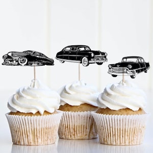 Vintage Car Cupcake Toppers | Retro Cars Birthday Party Decor | Kids Party Cupcake Decorations