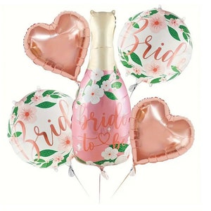 Bride to Be Wedding Balloon Set - Floral and Champagne Themed Party Decor - Pink and Rose Gold Foil Balloons