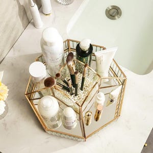 Personalized Rotating Makeup Organizer: Water-Ripple Glass Vanity Storage