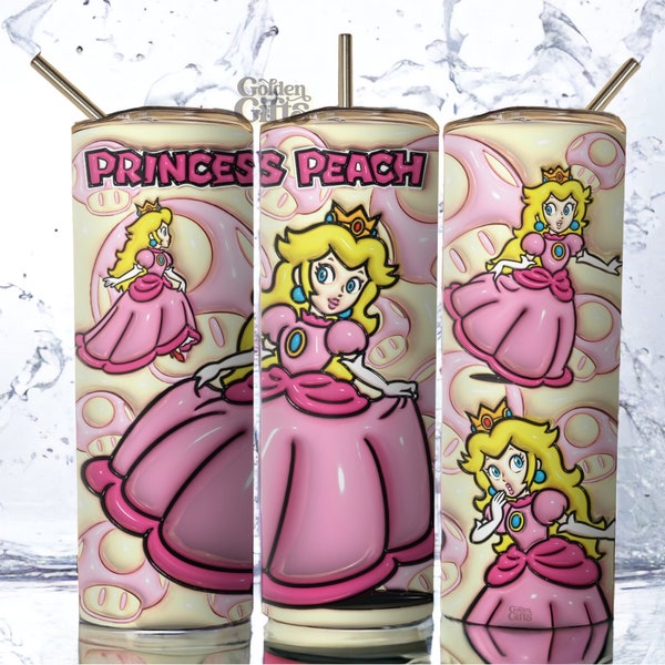 3D Inflated Pincess Peach Tumbler Wrap 3D Peach Tumbler Wrap. 20oz Skinny Tumbler Wrap. Sublimation Desing png. Princess Peach Tumbler Wrap.