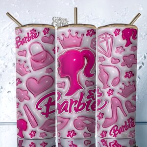 💖3D Pink Puff Puffy Barbie Tumbler 20oz Tumblers Inflated Tumbler