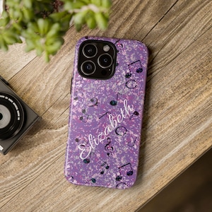 Custom Purple Music Note Phone Case for Women, Personalized Name Gift, Tough Durable Cover for Christian Musicians
