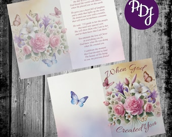 Christian Birthday Card for Women: Floral Butterfly Poem