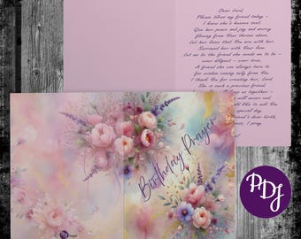 Floral Birthday Prayer Card: Friendship Poem, Watercolor Design