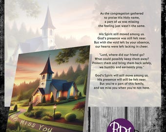 We Miss You Greeting Card: Serene Church Christian Poem