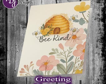 Floral Bee Kind Greeting Cards, Christian Encouragement Notecards, Scripture Inspired (Psalm 19:14)