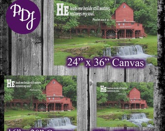 Psalm 23 Still Waters Canvas Wall Art – Red Mill Missouri Ozarks Christian Home Decor