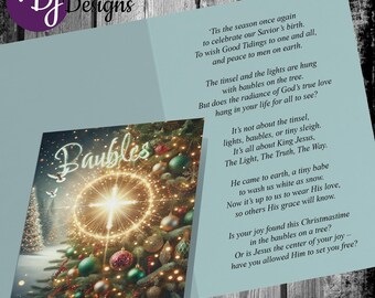 Christian Christmas Cards with Poem and Cross Tree Design – Religious Holiday Greeting Cards
