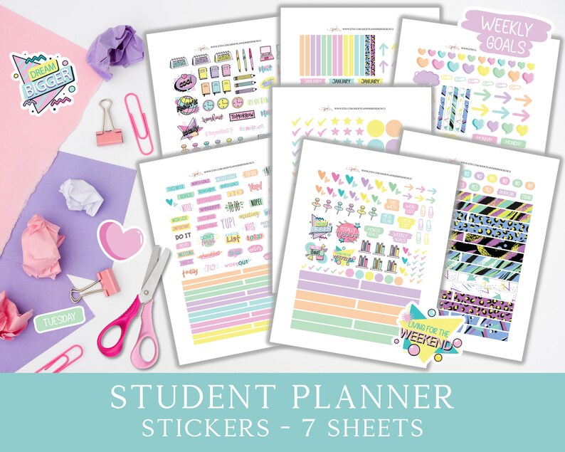 Sticker Childre Study Printable Planner Stickers, Teen Student Stickers, School Study Weekly ...