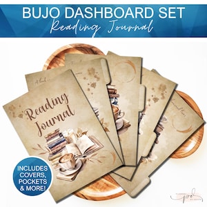 Printable Reading Journal Dashboard, Printable Book Lover Gift, A5 Journal Covers & Page Dividers, Bookmark Tabs, Reading Tracker Inserts