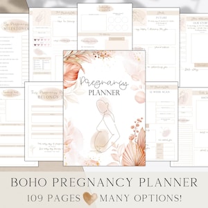 Boho Printable Pregnancy Planner Gravidanza Journal, Baby Memory Book Regalo stampabile, Lista di controllo della borsa dell'ospedale, Calendario del conto alla rovescia della gravidanza