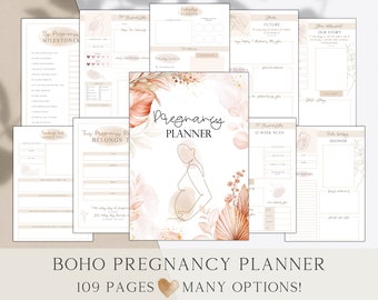 Boho Printable Pregnancy Planner Pregnancy Journal, Baby Memory Book Printable Gift, Hospital Bag Checklist, Pregnancy Countdown Calendar