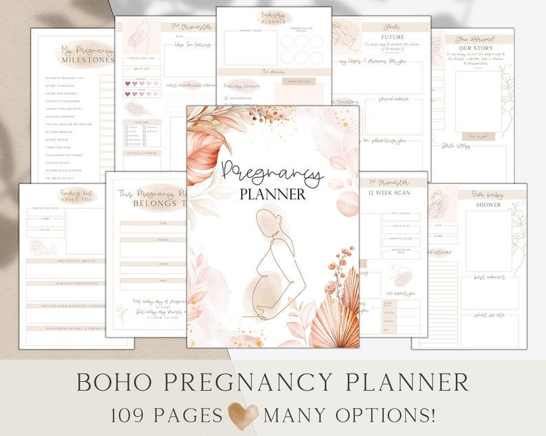 Printable Pregnancy Planner and Journal, Bump to Baby Diary, Baby Shower Gift