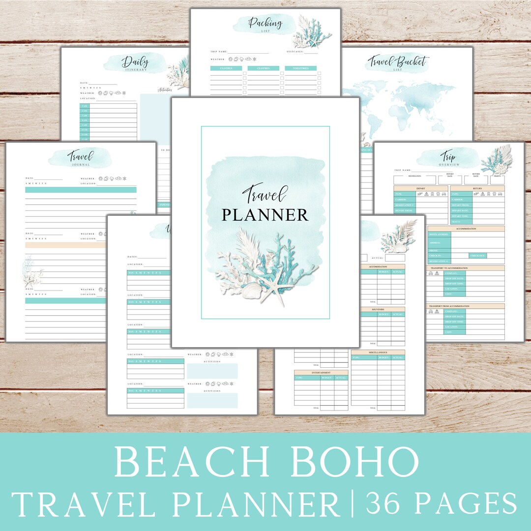 Printable Boho Beach Travel Planner, Vacation Planner Printable, Travel ...