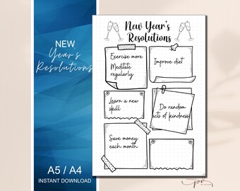 Pagina di diario stampabile per i buoni propositi per il nuovo anno, revisione di fine anno, pagina aggiuntiva Bujo 2025, inserto per bullet journal Happy Planner