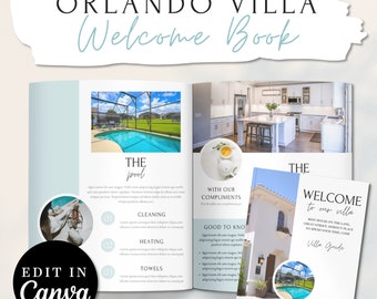 Modello di libro di benvenuto per villa di Orlando, Guida per gli ospiti Canva modificabile, Guida di benvenuto VRBO, Modello per case vacanze, Manuale dell'host Airbnb